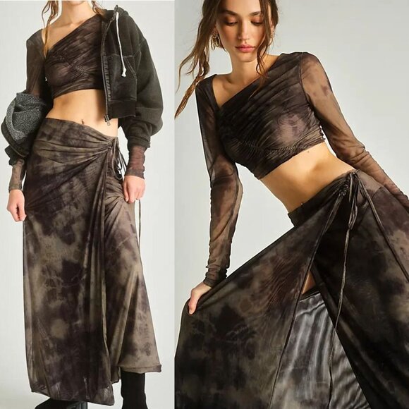 FREE PEOPLE Supernova SET Crop Top & Maxi Wrap Skirt Size XS Mocha Combo NEW - Picture 12 of 12